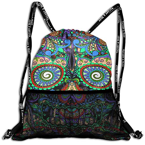 Men & Women Premium Polyester Drawstring Backpack Vintage Mexican Sugar Skulls Day Of The Dead Gymsack Theft Proof Lightweight For Travel Soccer Baseball Bag Large For Camping, Yoga Runner