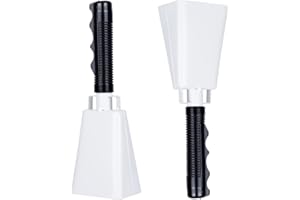 JAVIK Steel Cowbell with Handle 8 Inch Cow Bells Noise Makers, 2 Pack Large Cowbells for Sporting Events, Hand Percussion Cowbells Cheering Bell for Football Game Party Concert Graduation School (White)