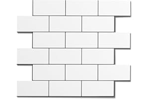 OYASIMI 10 Sheets Thicker Peel and Stick Backsplash for Kitchen, 12''x12'' Pure White in Matte Finish PVC Subway Wall Tiles Stick on Backsplash for Bathroom, Laundry and Fireplace Décor