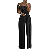CHICME Women's Jumpsuit Dressy One Shoulder Buckle Decor Ruched Wide Leg Jumpsuits Elegant Party Overall