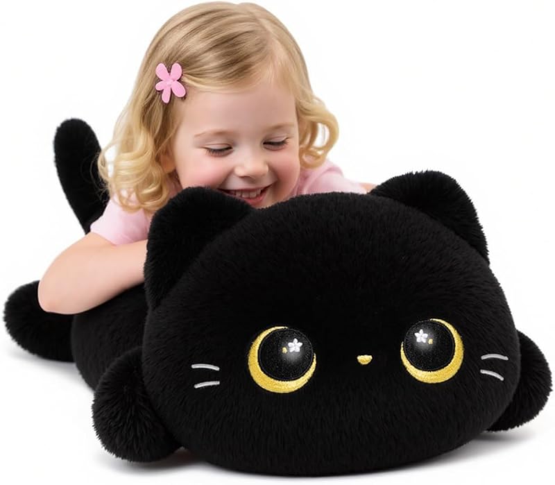 Mewaii 20 Inch Cute Black Cat Plush Pillow Kawaii Stuffed Animal