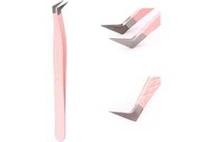 Lash Extension Tweezers Fiber Tips Volume Lash Tweezers Curved Precision Pink Eyelash Tweezers 90 Degree Angle Boot Great for