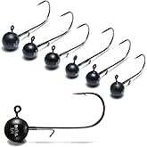 Nako 200% Sensitive Tungsten Ball Jig Heads - 5 Pack - No Chip Black - Tungsten Fishing Jig Heads, 1/32, 1/16, 1/8, 3/16, 1/4, 3/8oz, Damiki Rig Jig Heads