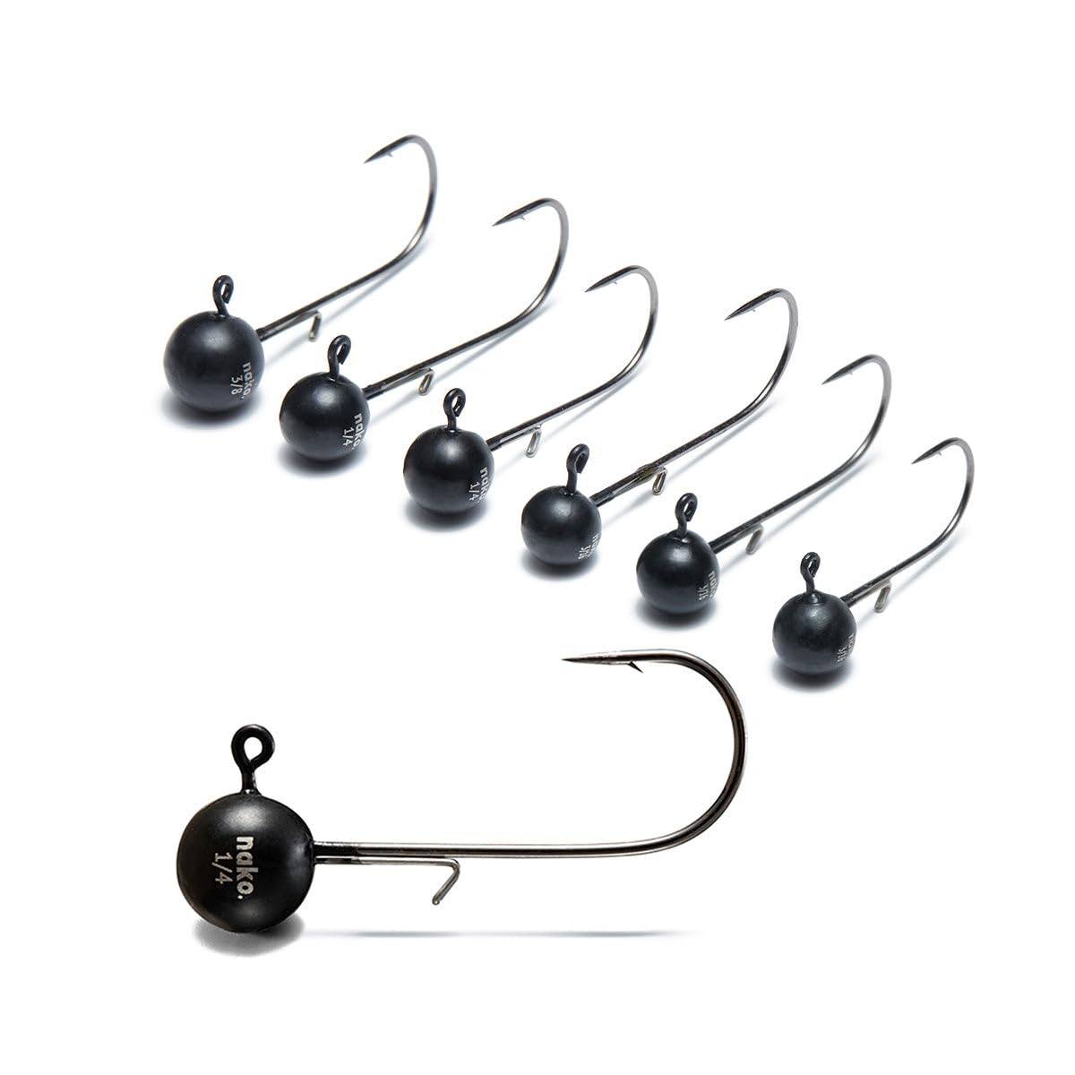 Photo 1 of ***ONLY 2 IN PACKAGE***Nako 200% Sensitive Tungsten Ball Jig Heads - No Chip Black - Tungsten Fishing Jig Heads (1/8 oz - #2 Hook - 5 Pack) - Crappie Jig Heads