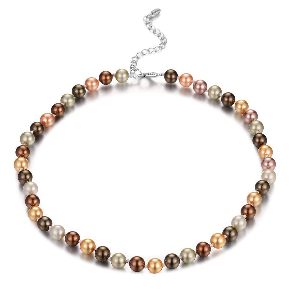 BULINLIN Pearl Beaded Choker Necklace for Women, 8mm/10mm Shell Pearls Costume Strand Necklace Fashion Jewellery Birthday Gift for Her（8mm Brown）
