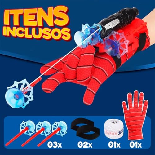 Kit 2 Luvas Lança Teia Brinquedo Spider Estilo Herói Lançador de Dardos Com Ventosa 6 Dardos Original