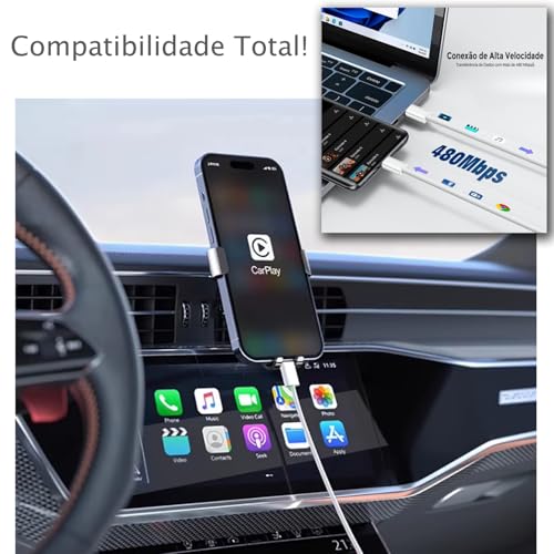 Cabo com 2 Metros Turbo USB-C Tipo-C 60w Trançado De Nylon Compativel com Iphone 15,16,17 Pro/Max IOS/Android Premium Reforçado