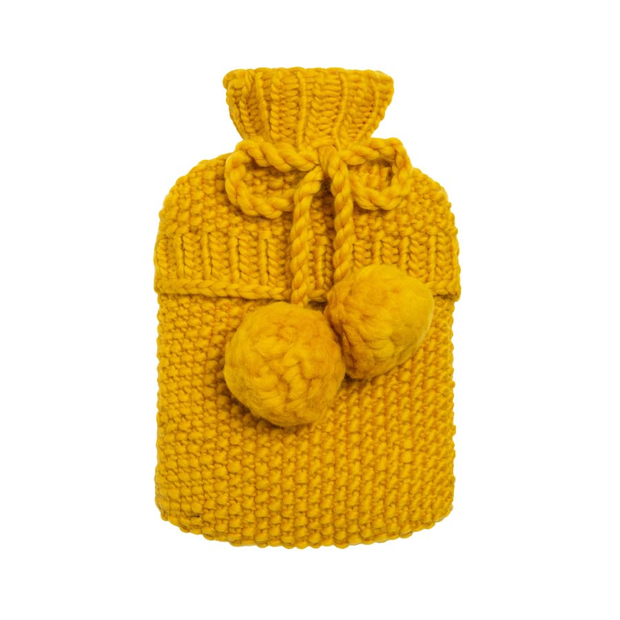 Wool Couture Hot Water Bottle Cover Knitting Kit - Intermediate Level Craft Set – Includes 2 Balls of Cheeky Chunky Merino Wool Yarn, Needle, and Pattern - Mustard