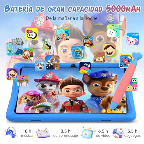 TABWEE K10 Kids Tablet 10 Inch, Android 15 Kids Tablet, 12 GB RAM (4+8) 64 GB ROM (TF 2 TB), Wi-Fi, Parental Control, Children's Educational Tablet with Blue Case