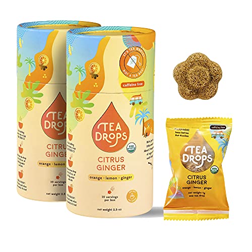 Tea Drops Lightly Sweetened Organic Tea Bulk Box Citrus Ginger Caffeine Free Iced or Hot