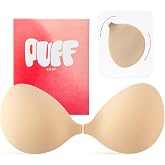 PUFF BODY Sticky Bra Push Up, Invisible Strapless Adhesive Bra | 100% silicone bio-gel, front clasp for adjustable lift; reusable with a storage board to help protect adhesion between wears.