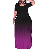 Women's Plus Size Maxi Dresses Short Sleeve Sundress Summer T-Shirt Beach Long Dress with Pockets