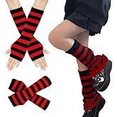 WODECASA Knitted Flared Y2K Leg Warmers for Women, Striped Arm Warmers Streetwear Retro Stretchy Dance Accessories
