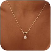 Pearl Necklaces for Women Trendy,14k Gold Plated Pearl Pendant Necklace Dainty Wedding Necklace Small Cute Gold Choker Necklace for Women Non Tarnish Gold Prom Jewelry Fashion Bridesmaids Gifts