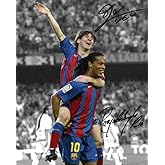 Ikonic Fotohaus Ronaldinho Lionel Messi Signed Photo Autograph Print Wall Art Home Decor