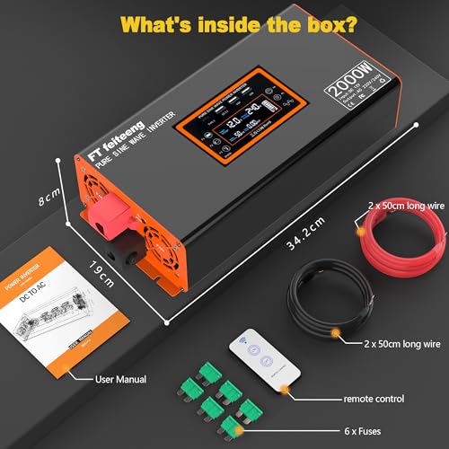 2000W/4000W Power Inverter 12V to 240V AC Pure Sine Wave Inverter,Car Inverter DC 12v to AC 240V UK with AC Sockets Dual Car Adapter With LED Display Suitable for Travel, RV, Camping