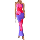 PRETTYGARDEN Strapless Bodycon Summer Dresses for Women 2026 Floral Mesh Tube Top Long Party Cocktail Dress Slit Side