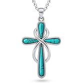 DOLIOX Genuine Turquoise Cross Necklace for Women 925 Sterling Silver Infinity Real Turquoise Pendant Jewelry for Her Wife Mom Sister