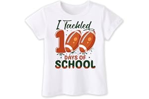 Juneightee Happy Toddler Boys Girls 100 Days of School Shirt for Kids, Prints Books, Pencils, Letters, Football, 4-7 T