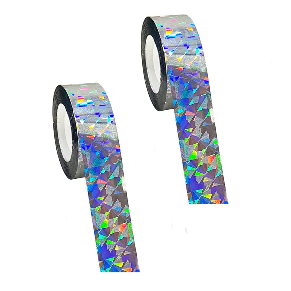 HREDZEO Bird Repellent Scare Tape,2 PCS Reflective Bird Scare Tape Double-sided Holographic Bird Scare Repellent Flash Tape for Scare Birds Pigeons Crows Wildlife Away Garden Farm