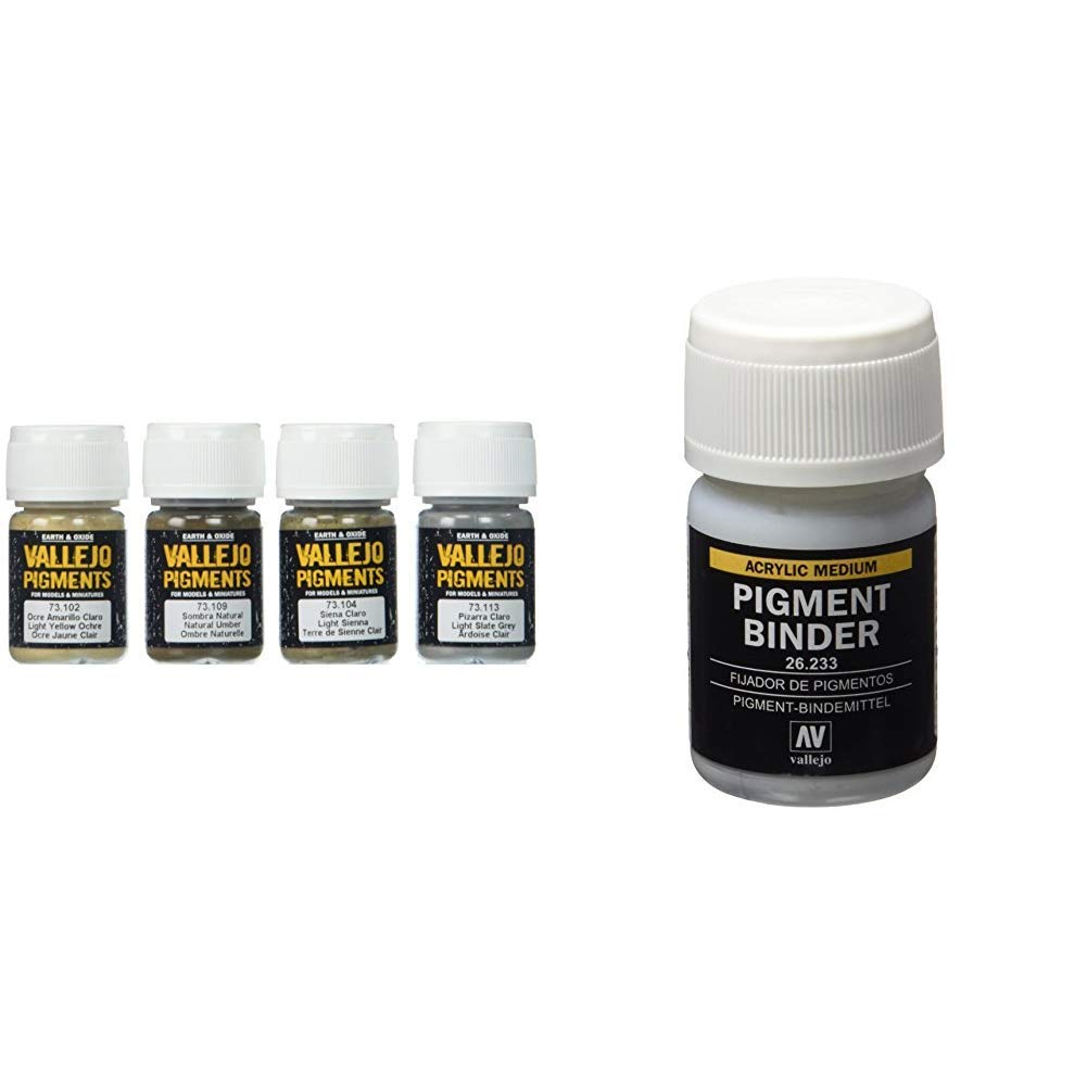 Acrylicos Vallejo"Mud & Sand Pigments Set & Vallejo Model Color 30 ml Pigment Binder