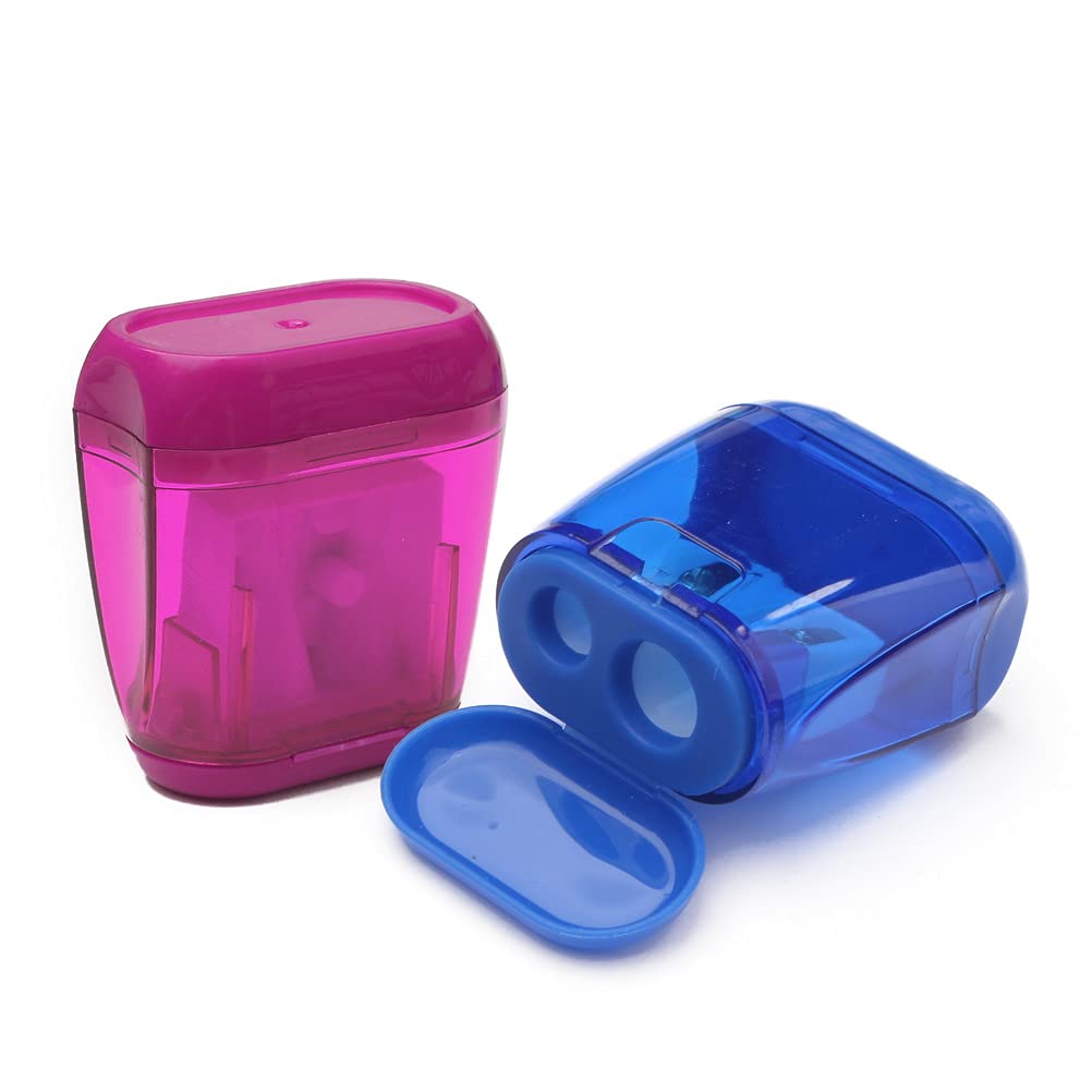 Pencil Sharpeners, 4pcs Pencil Sharpener Manual Colorful Dual Holes Compact Handheld Pencils Sharpener with Lid Portable Pencil Sharpener for Kids Adults School Office Home