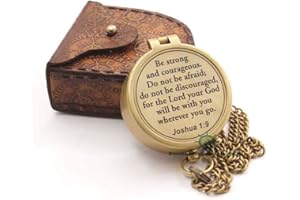 ROORKEE INSTRUMENTS (INDIA) A NAUTICAL REPRODUCTION HOUSE Be Strong And Courageous, Joshua 1:9, Solid Brass Directional Engraved Compass - Baptism, First Communion, Confirmation Gift for Boys, Girls, Men - Christian Catholic