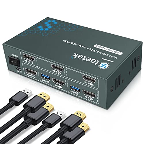 Steetek USB 3.0 KVM Switch Dual Monitor 2 Port Box, 4K60Hz (YUV 444