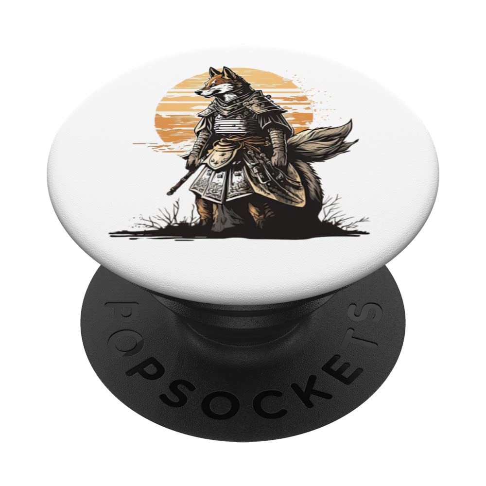 Shibu Inu Sun Japanese Samurai Warrior Battle Pose Japan Art PopSockets Swappable PopGrip
