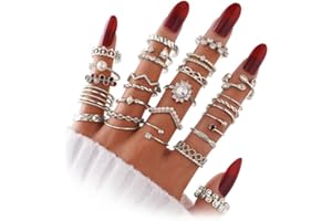 KISS WIFE Gold Silver Stackable Knuckle Rings Set for Women Girls, Boho Trendy Dainty Cute Sparkling Aesthetic Midi Rings Pack,Crystal Rhinestone Pearl Costume Jewelry, Christmas Gifts for Teen Girls