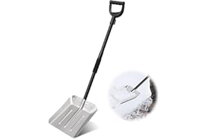 DEROFIT Snow Shovel for Driveway, Aluminum Snow Shovel for Driveway Car Snow Removal, Heavy Duty Back Saving Metal Snow Shovel Ergonomic Snow Scoop for Decking Car Trunk Outdoor,13.3” Wide, 50” Long Handle