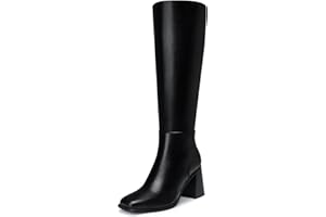 CELLENZ Women's Knee High Boots: 3 Inch Chunky Heel, Square Toe Tall Boot, Winter Fall Fashion Gogo Side Zipper Long Boots for Work,Night Out,Party,Dancing