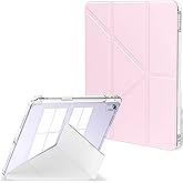 Feams Y Fold Case for iPad Air 11-inch M3 2025 / M2 2024, iPad Air 5th/4th Generation 2022/2020 10.9 Inch Y-Shaped Standing Case Clear Back with Landscape Portrait Mode Pencil Holder, Pink
