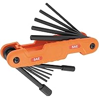Klein Tools 70550 Hex Wrench Key Set, 11 SAE Sizes, Heavy Duty Folding Allen Wrench Tool with Extra Long Hex Keys