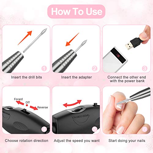YESMET Nail Drill, Portable Electric Nail File, Professional Efile for Acrylic, Gel Nails, Manicure Pedicure Polishing Shape Tools with 11Pcs Nail Drill Bits and 56 Sanding Bands for Home Salon