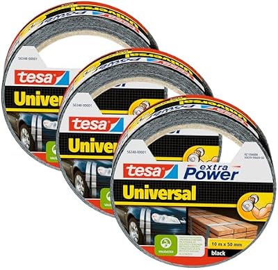 Cinta Adhesiva Universal Extra Power - Celo Adhesivo con Fijación Extra Fuerte - Cinta Multiusos Versátil para Reparaciones, Fijación, Sellado y Más - Negro - 3 Rollo - 10 m x 50 mm