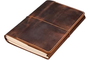 Handmade Full Grain Leather Journal Cover B5 (7 x 10 inch) Refillable Notebook Cover with Elastic Closure, Card Slots and Pen