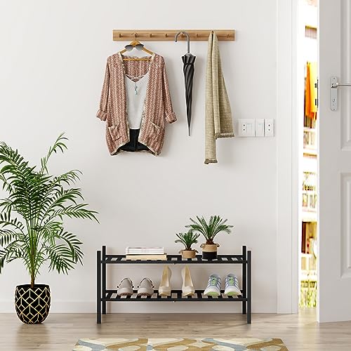 Z&L HOUSE 2-Tier Shoe Rack for Closet, Stackable Bamboo Shoe Rack for  entryway, Hallway, Bathroom, Multifuncti