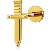 FINE4U 1PC ASTM F136 Titanium Sword Piercing Jewelry for Conch, Tragus, Helix 16G 8mm, Implant Grade Hypoallergenic Flatback Stud