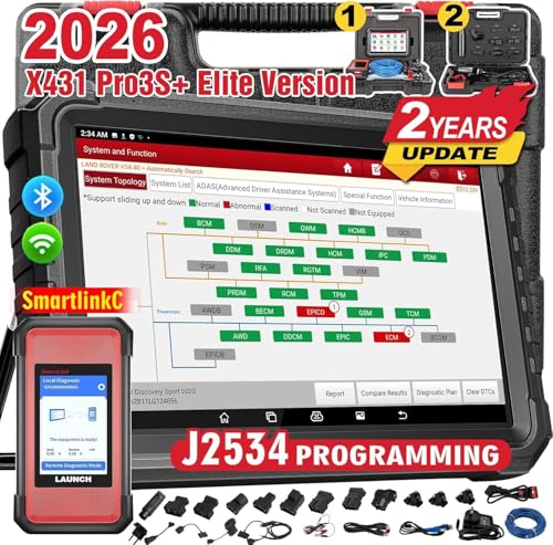 LAUNCH X431 PRO3S+ Elite SmartlinkC2.0 J2534 Car Diagnostic Case Bi-Directional Topology OE, 60+ Maintenance ECU Coding Remote Diagnostic Intelligent CANFD/DOIP/J2534