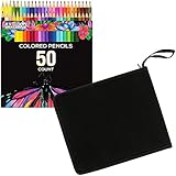 US Art Supply 50 Piece Adult Coloring Book Artist Grade Colored Pencil Set and Bonus Zippered Carry Case