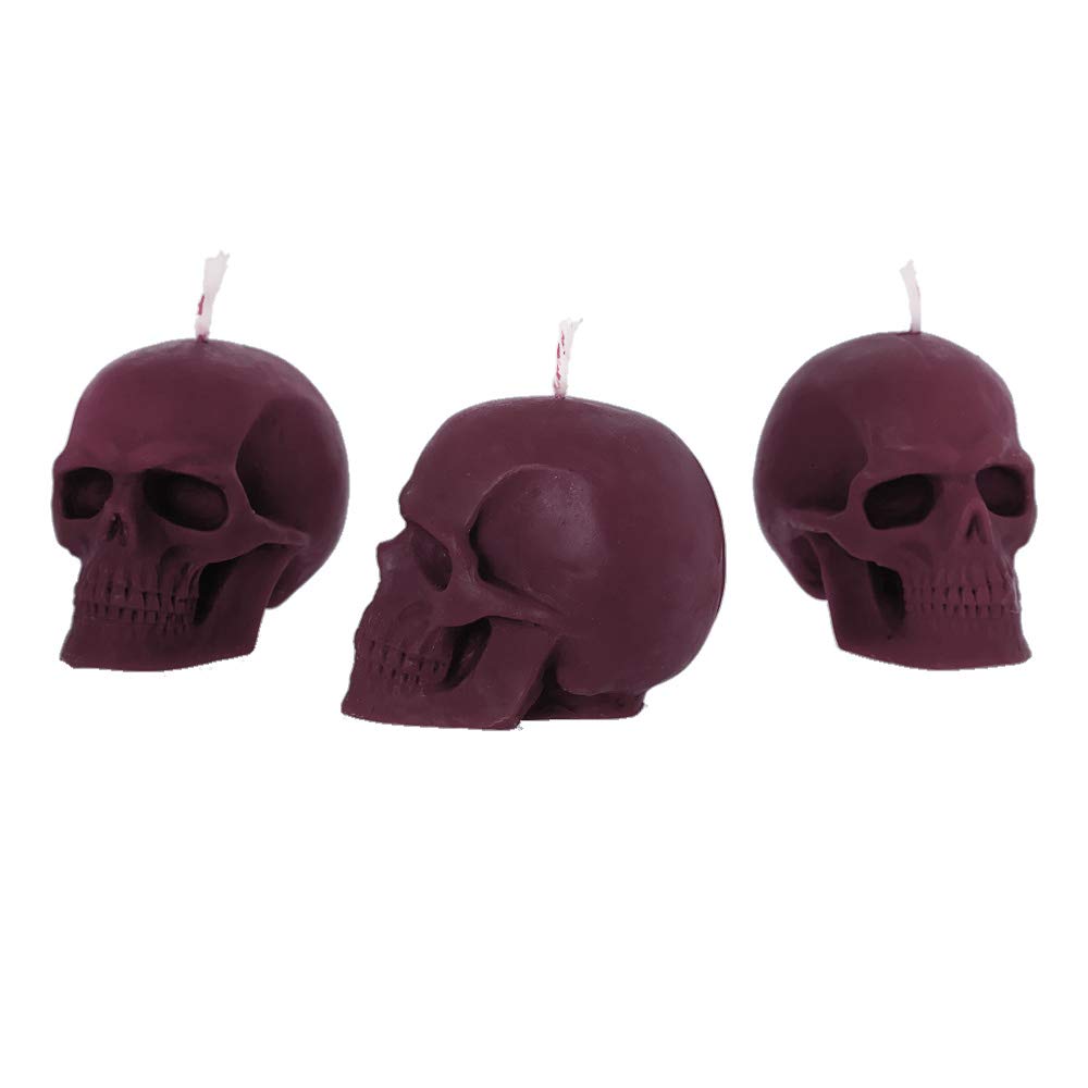 NKlaus - 3X Candle Set Skull Violet Made of Organic Pure Beeswax - Gothic Candle - Colourful Figurine Candle Skull - Halloween - Ritual Candle - drip Candles 36355