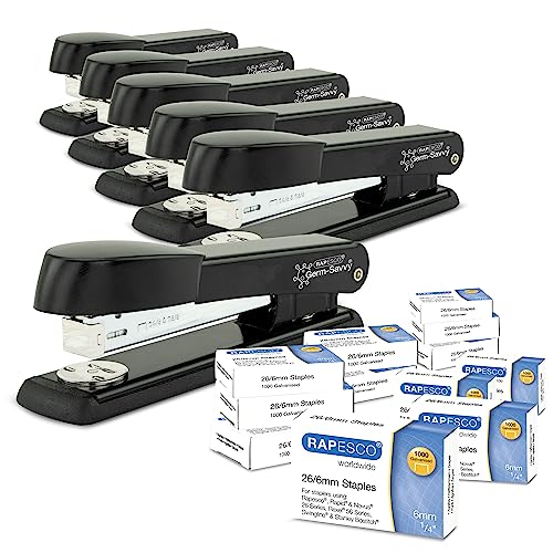 Rapesco 1733 6 Marlin Staplers and 12 Boxes of 1000 26/6 mm Staples, Black