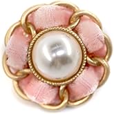 Craftisum Faux Pearl Sewing Shank Buttons Hollow Edge Pink Velvet Interweave Metal Base 20 Pcs - 18mm, 23/32"