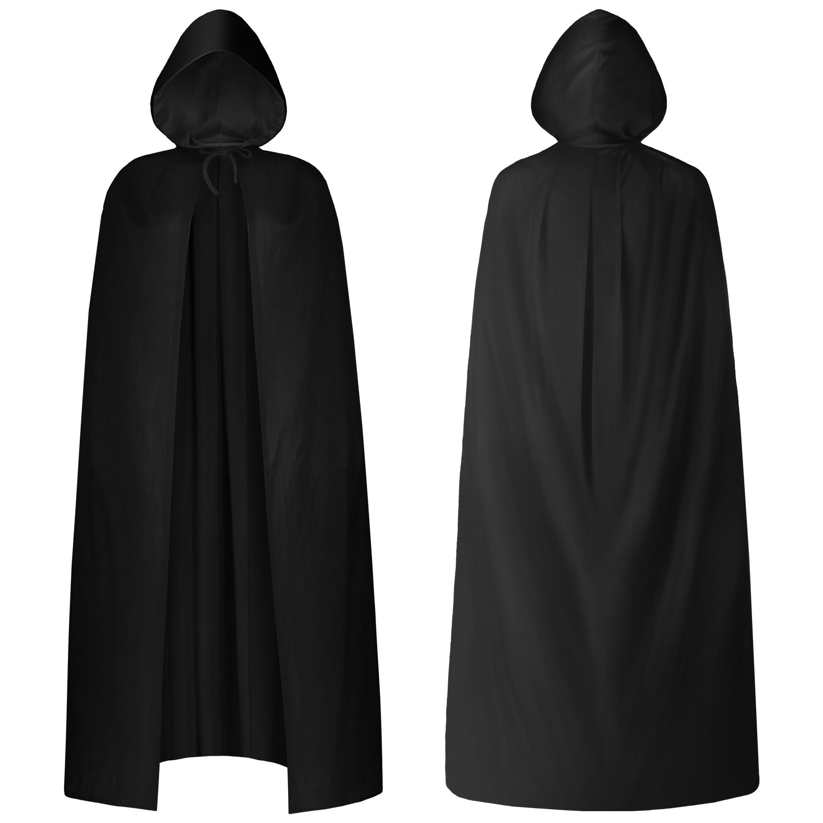 AOOWU Adult Hooded Cape, Unisex Long Black Hooded Cloak, Vampire Cape Witch Cloak, Adult Fancy Dress Costume for Halloween Christmas Party Carnival Cosplay, 170CM — image 1