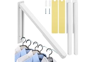 Zoyiancy 2pcs Wall Mounted Clothes Rack, Foldable Laundry Coat Racks, White Retractable Clothes Drying Rack for Home Storage Organiser Space Saving