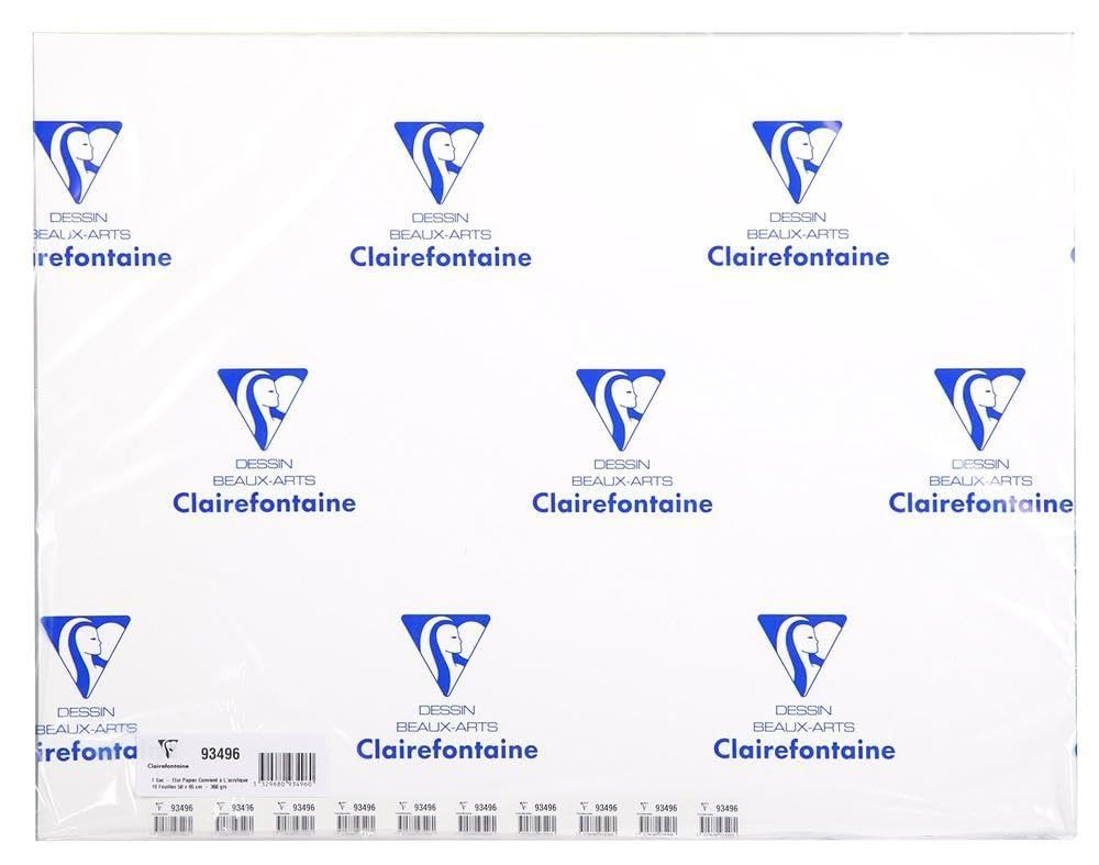 Clairefontaine - Ref 93496C - Acrylic Paper (Pack of 10 Sheets) - 50 x 65cm in Size, 360gsm Paper, Acid Free, pH Neutral - Suitable for Use With Acrylic & Gouache Paints