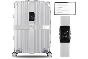Veki Cross Luggage Straps Set TSA Approved with Lock Adjustable Travel Suitcase Belts Suitcase Tags with Name ID Card Packing Straps for Suitcases Strap Travel Accessories (Silver Gray)