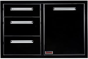 WHISTLER Outdoor Kitchen Triple Drawers and Trash Can Combo for Outdoor Kitchen BBQ Grill Island,33×22×22 inches,Black