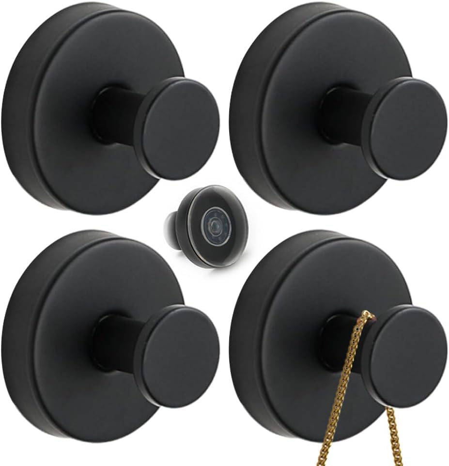 Boxonly No-Drill Suction Hooks, Stainless Steel Waterproof Hooks for Bathroom, Shower, Kitchen, and Mirrors – Heavy Duty Towel Holders (Multipack, Matte Black)